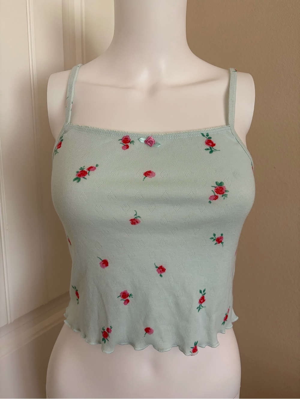 Light Blue Cropped Floral Pajama Sleepwear Cami Top
